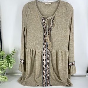 New Boutique Easel Beige Tie Tunic with Embroidery